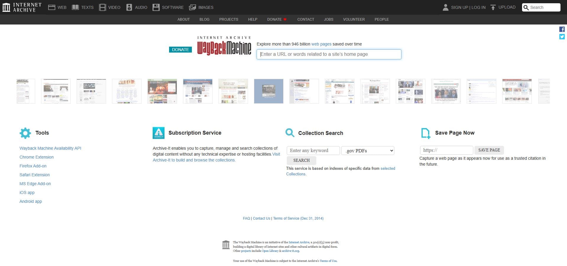 Interface de la wayback machine en 2025